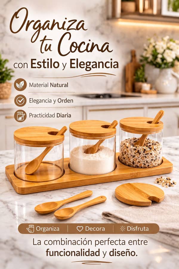 Set x 3 frascos vidrio tapa bambú